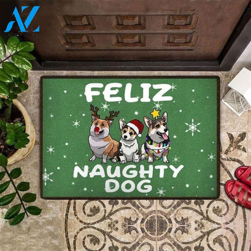 Feliz Naughty Dog Corgi Doormat Christmas Vacation Doormat Welcome Mat Housewarming Home Decor Gift For Dog Lovers Funny Doormat Gift Idea
