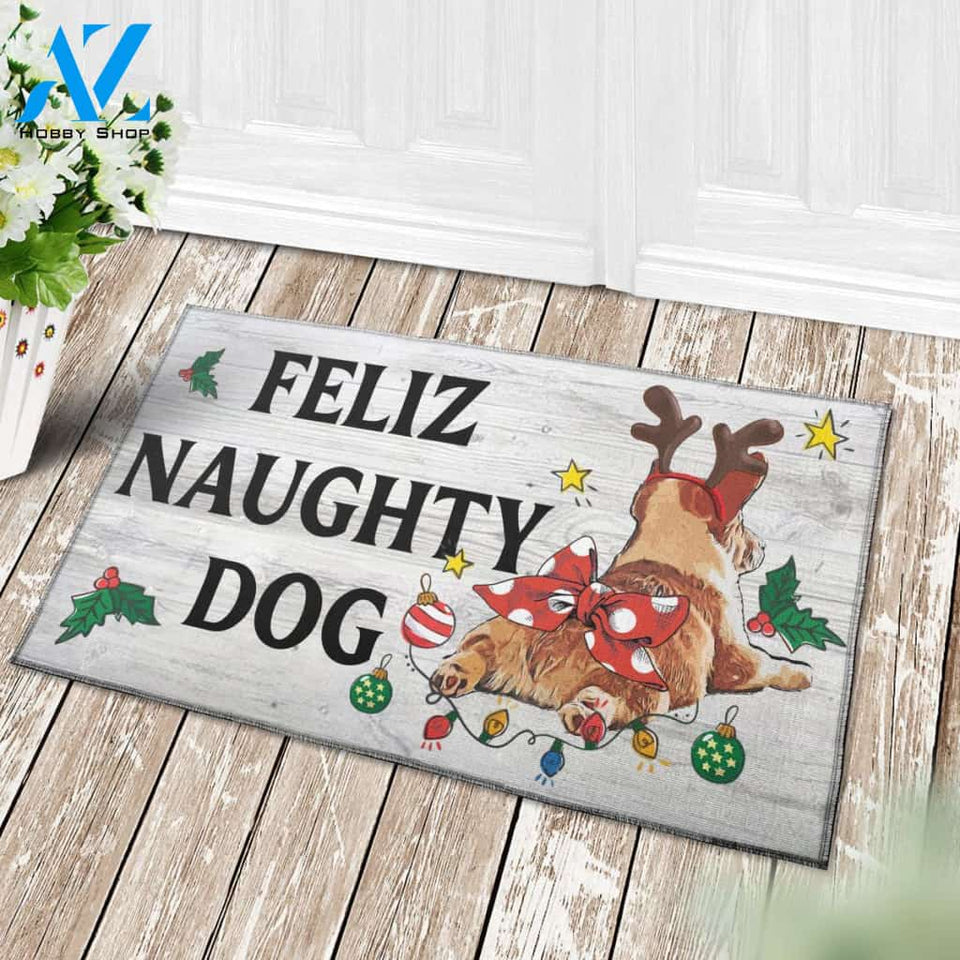 Feliz Naughty Dog Corgi Doormat | Welcome Mat | House Warming Gift