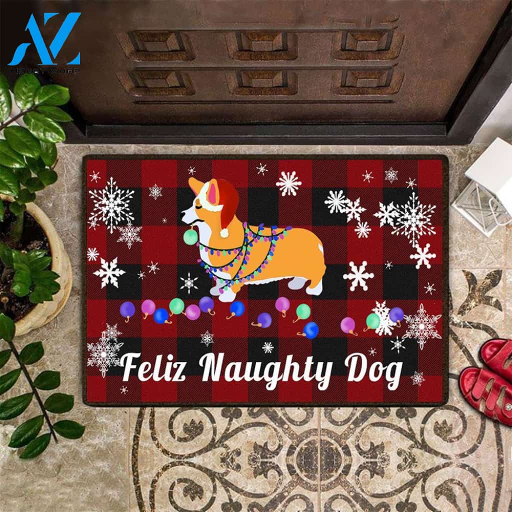 Feliz Naughty Dog Corgi Easy Clean Welcome DoorMat | Felt And Rubber | DO3171