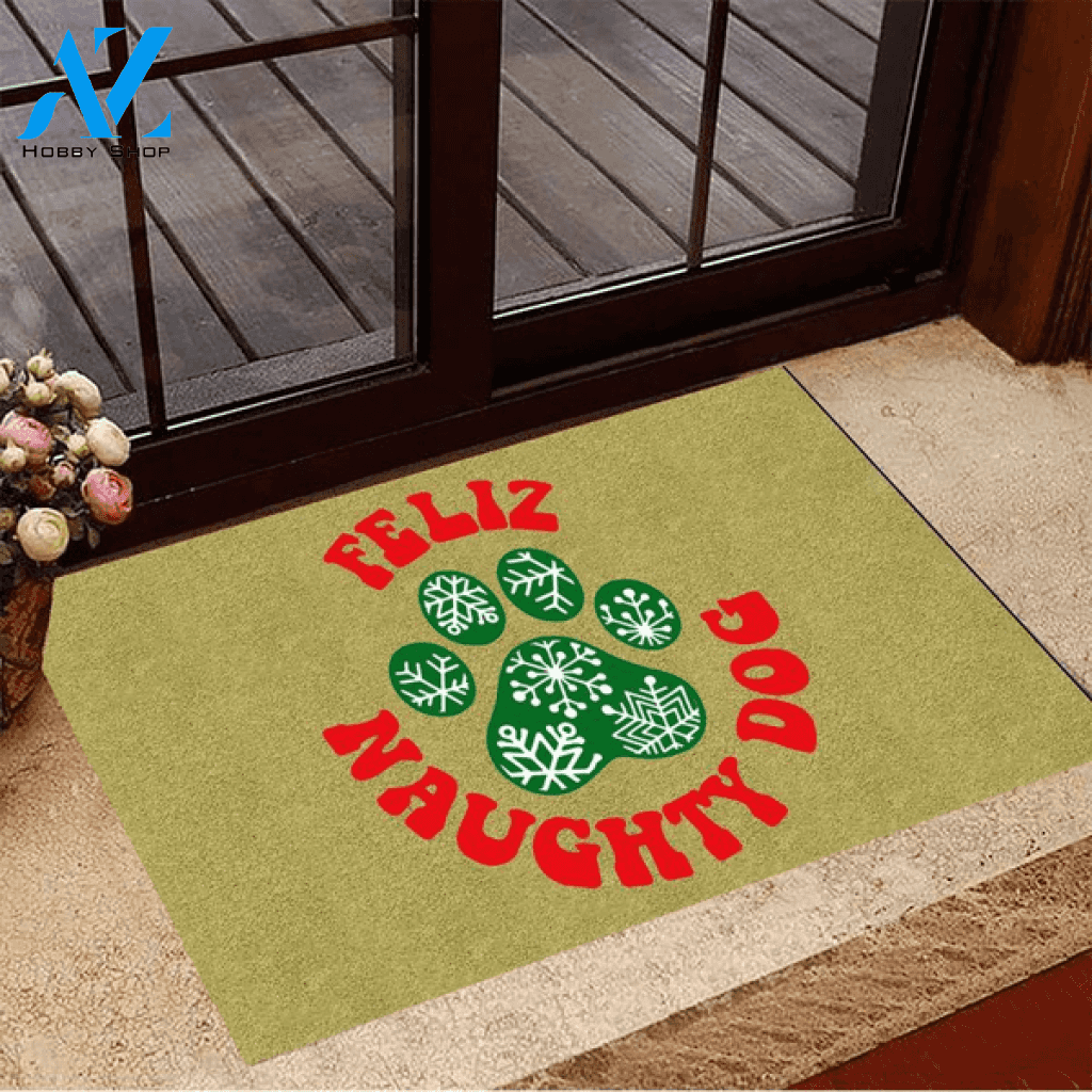 Feliz Naughty Dog Paw Snowflake Welcome Doormat Gift For Christmas Home Decor Funny Doormat Gift Idea