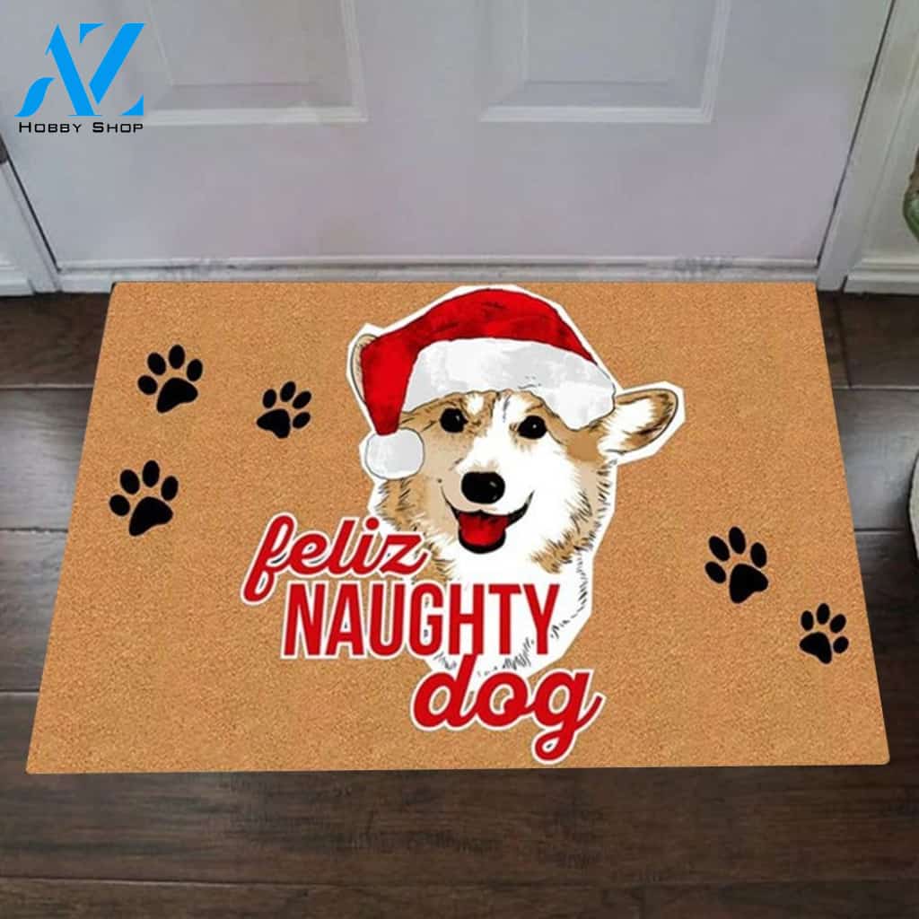 Feliz Naughty Dog Yellow Brown Background Doormat Christmas Home Decor Doormat Rug Welcome Mat Housewarming Home Decor Funny Doormat Gift Idea