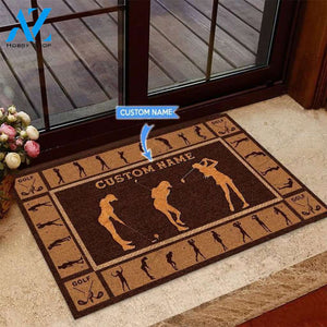 Female Golfer Basic Brown Custom Doormat | Welcome Mat | House Warming Gift