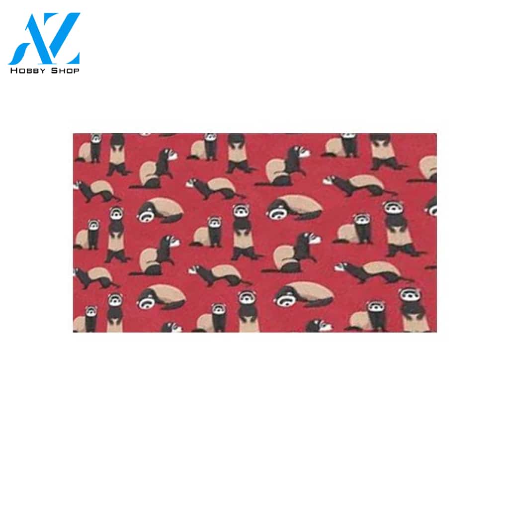 Ferret Pattern Background Red Funny Doormat Welcome Mat House Warming Gift Home Decor Funny Doormat Gift Idea