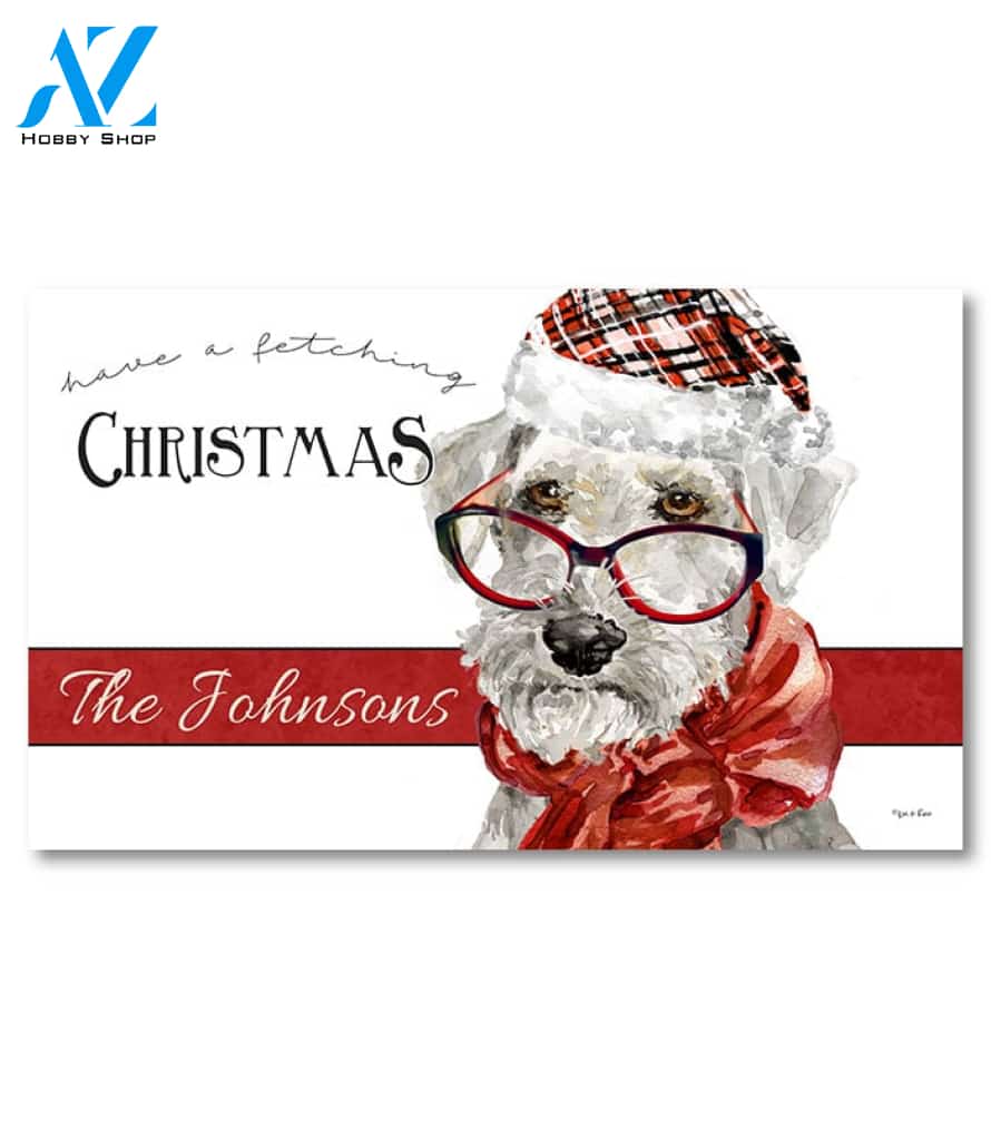 Fetching Christmas Schnauzer Personalized Doormat - 18" x 30"