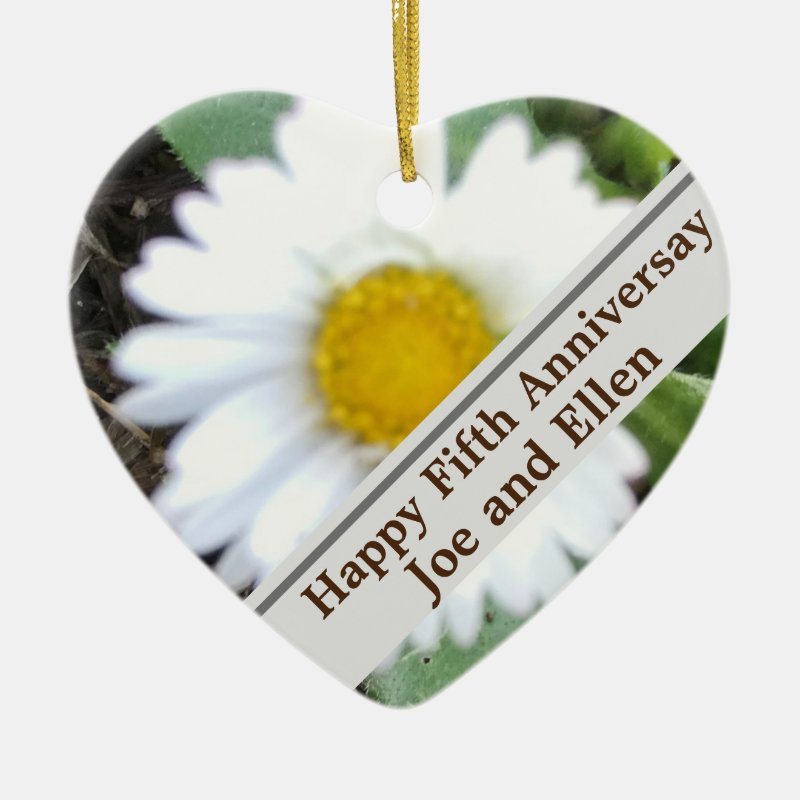 Fifth Wedding Anniversary Daisy Ceramic Ornament