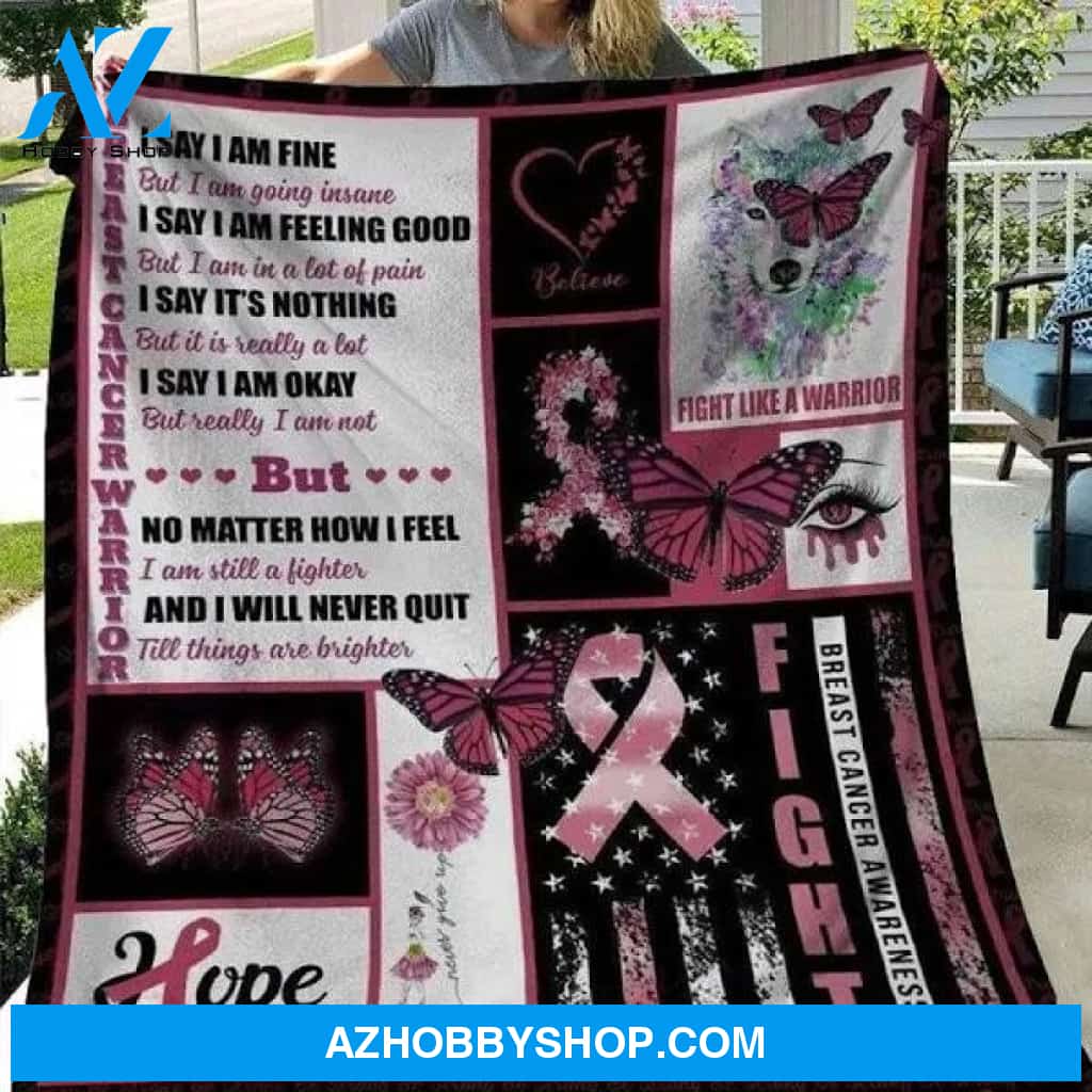 Fight Like A Warrior Pink Ribbon Butterfly, Breast Cancer Blanket