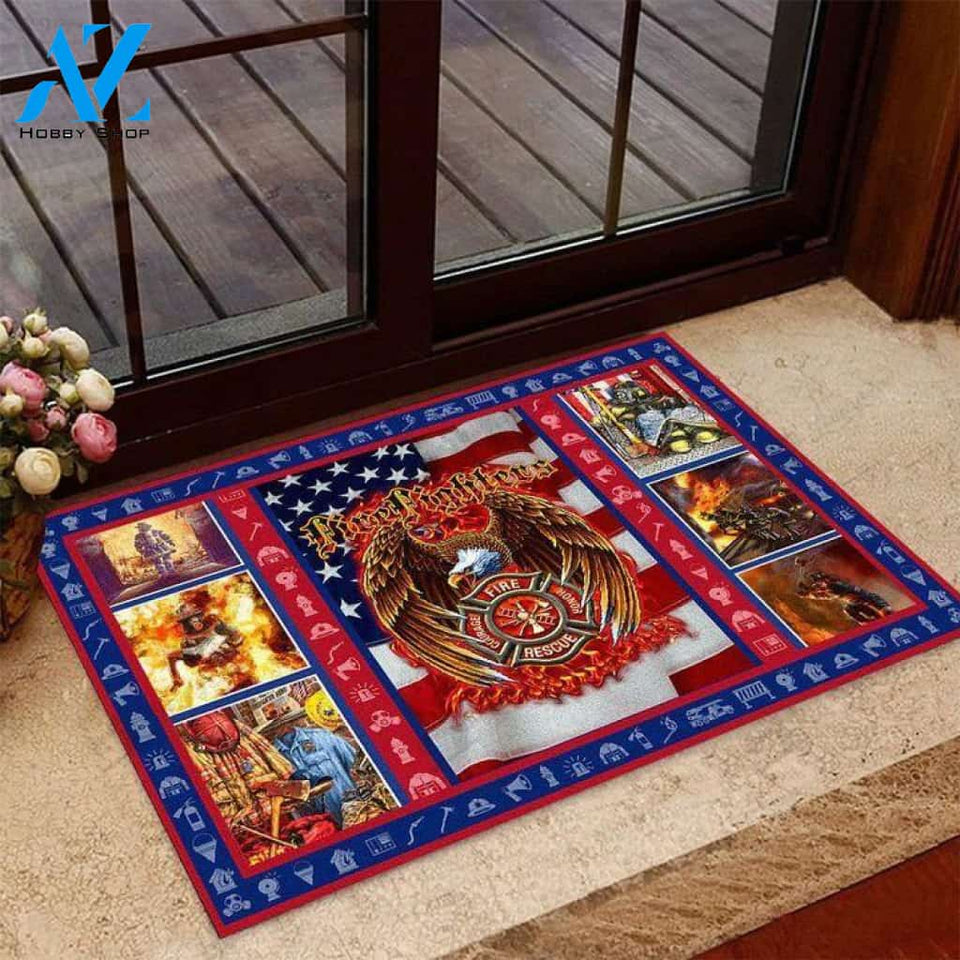 Firefighter American Eagle Doormat | Welcome Mat | House Warming Gift