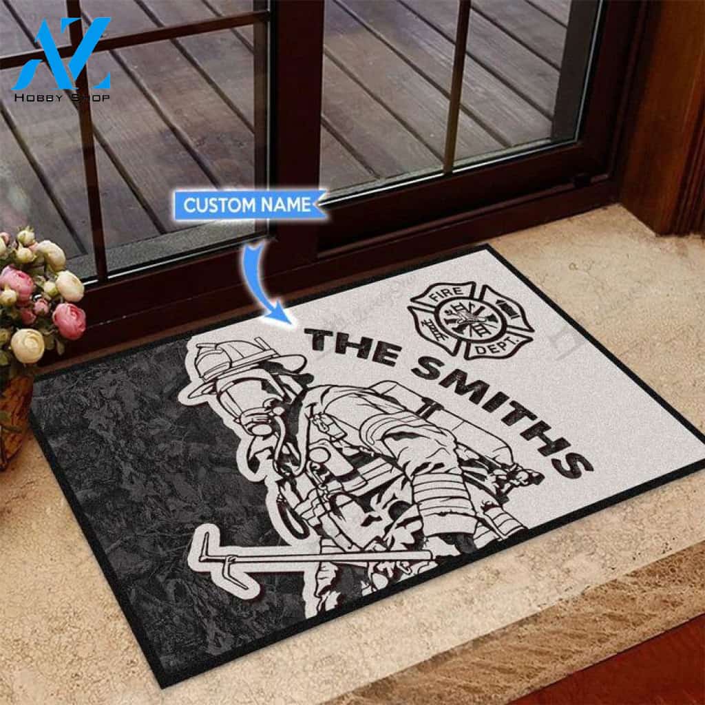Firefighter Black & White Custom Doormat