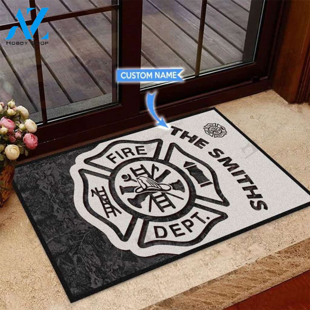 Firefighter Fire Dept Black & White Custom Doormat