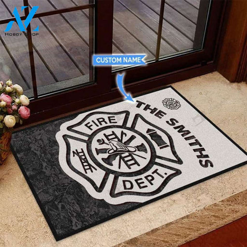 Firefighter Fire Dept Black & White Custom Doormat