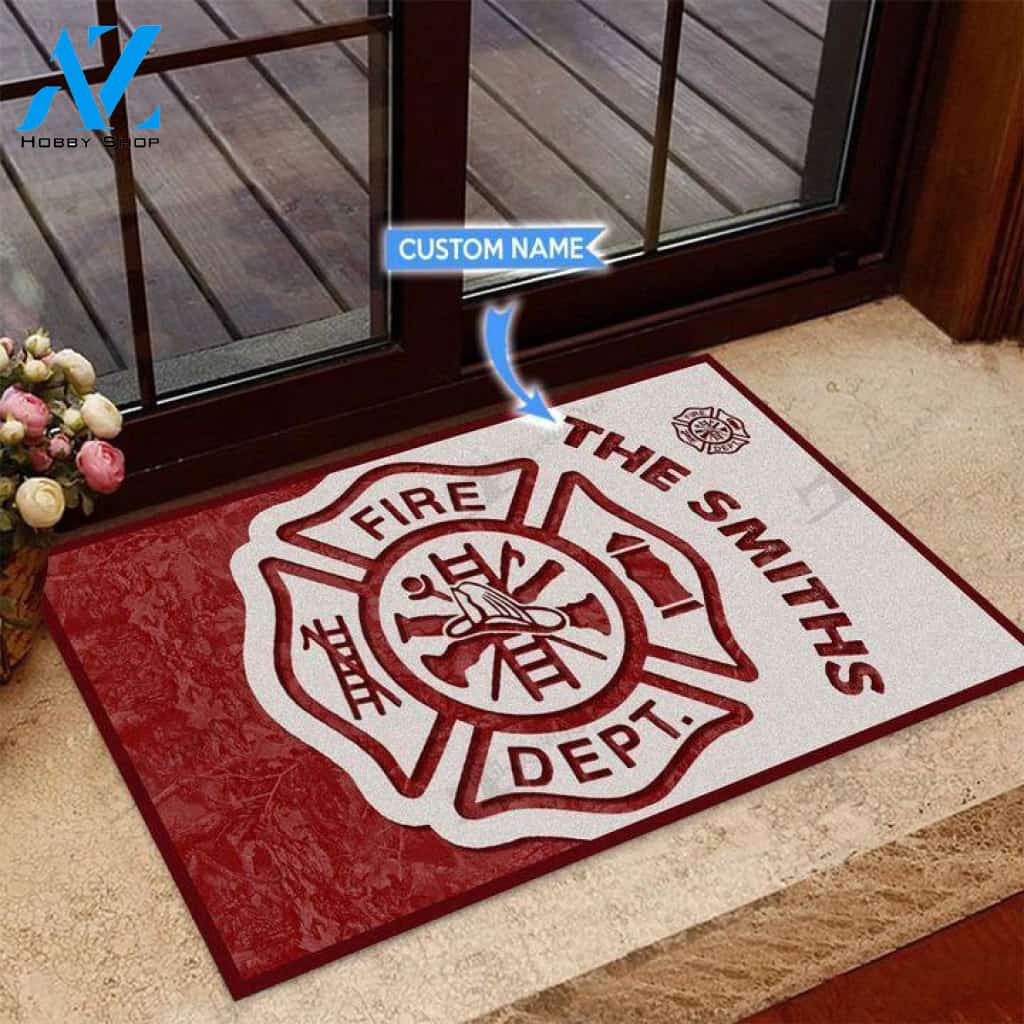 Firefighter Fire Dept Red & White Custom Doormat | Welcome Mat | House Warming Gift