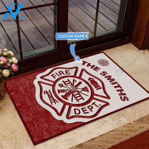 Firefighter Fire Dept Red & White Custom Doormat | Welcome Mat | House Warming Gift