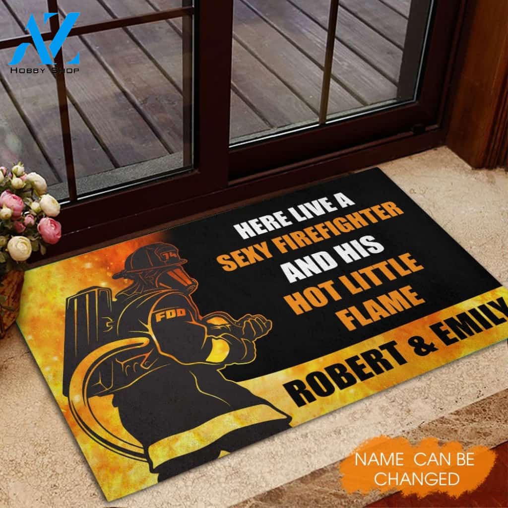Firefighter Gift For Home Personalized Rubber Base Doormat