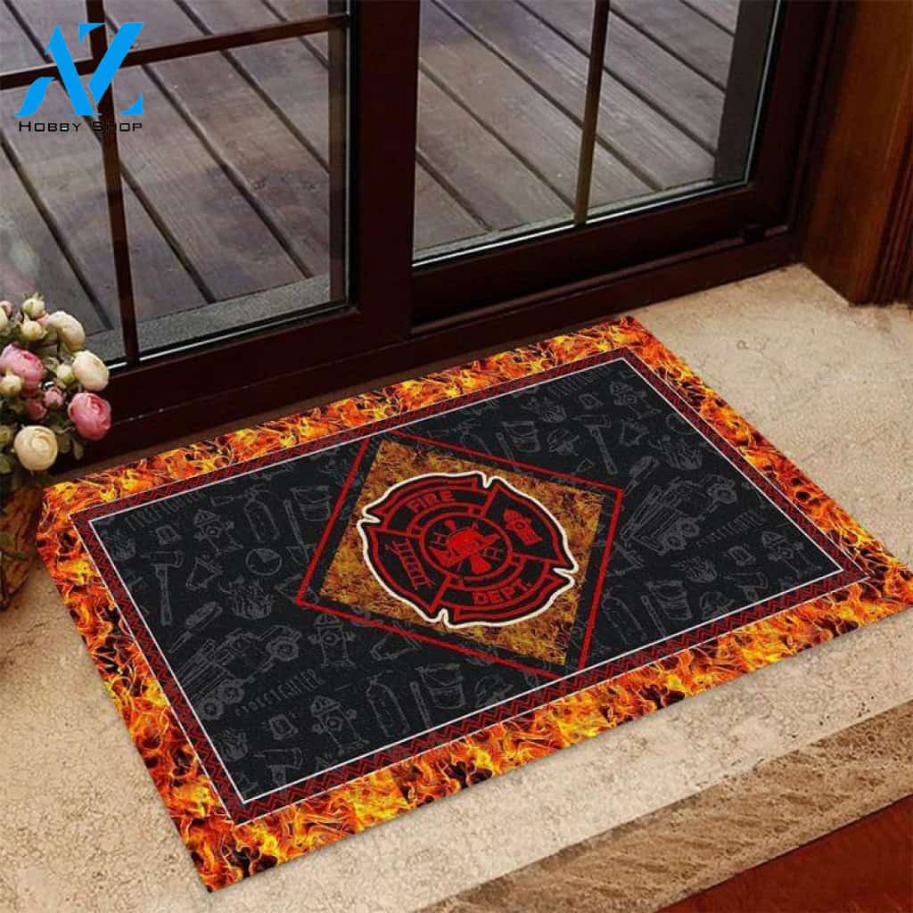 Firefighter In The Fire Pattern Doormat
