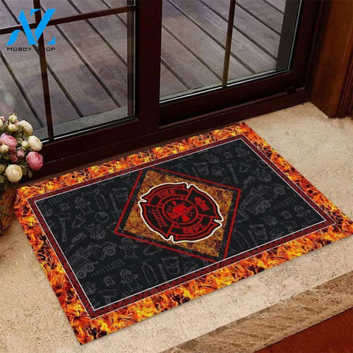 Firefighter In The Fire Pattern Doormat | Welcome Mat | House Warming Gift