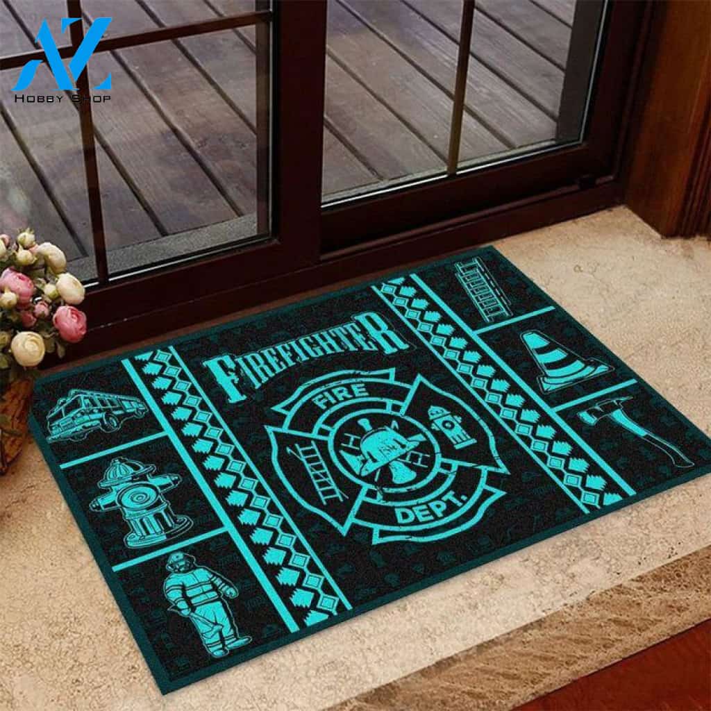 Firefighter Light Blue Pattern Doormat | Welcome Mat | House Warming Gift