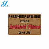 FIREFIGHTER LIVES HERE Doormat 23.6" x 15.7" | Welcome Mat | House Warming Gift