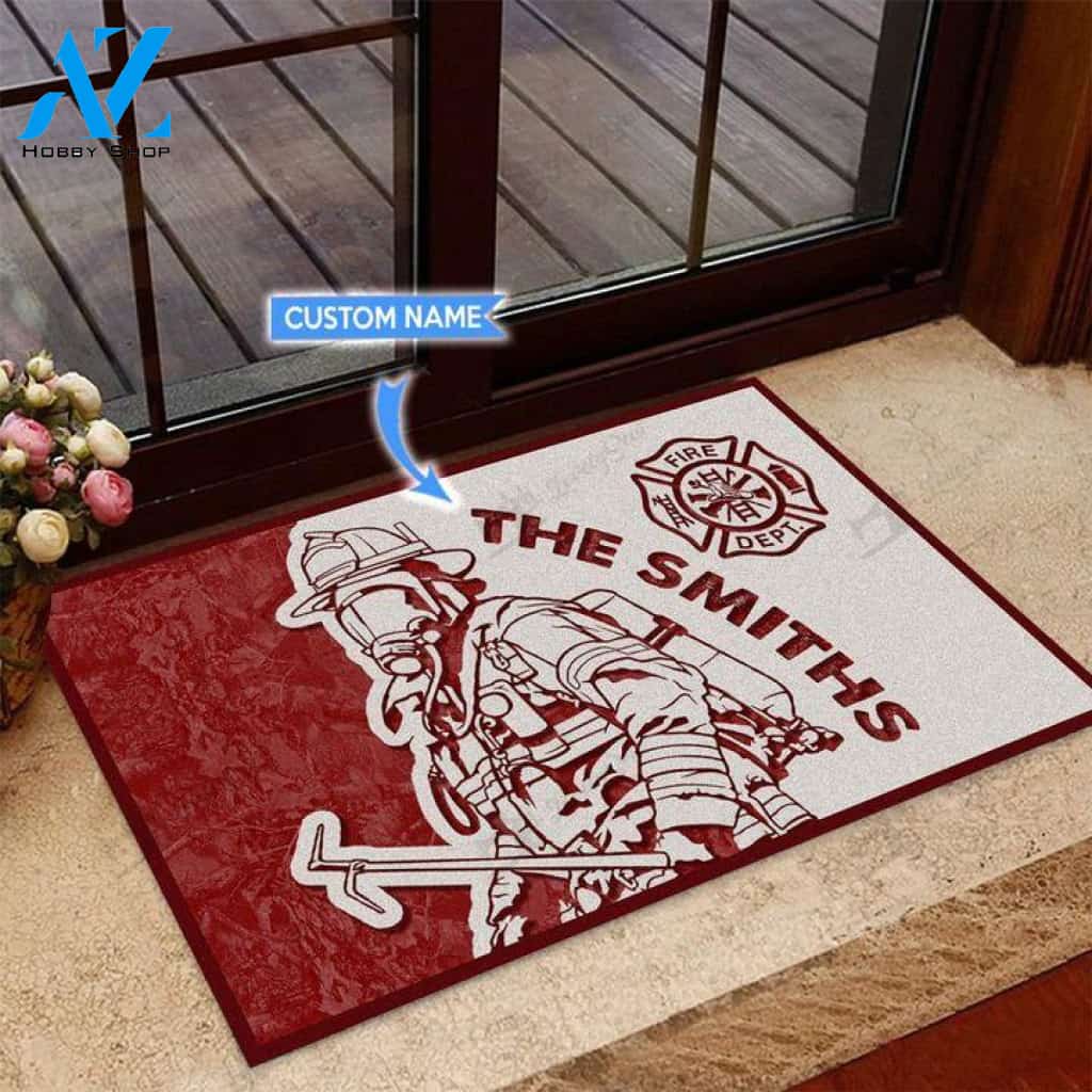Firefighter Red & White Custom Doormat