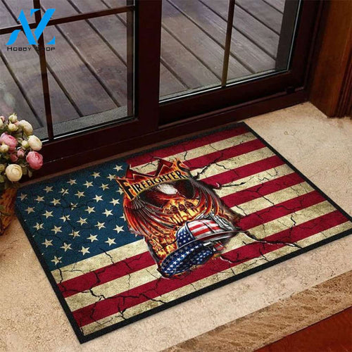 Firefighter US Flag Crack Doormat | Welcome Mat | House Warming Gift