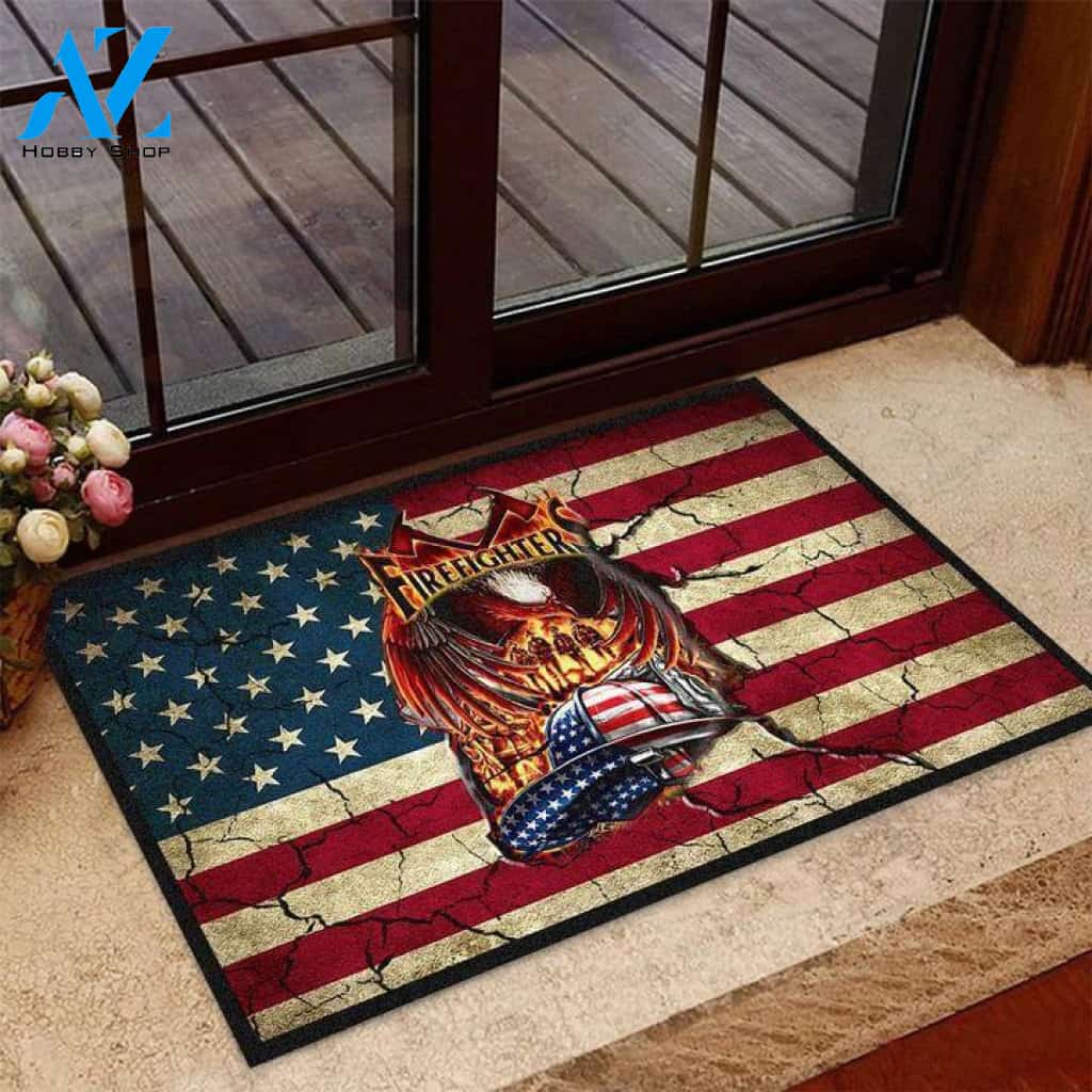 Firefighter US Flag Crack Doormat | Welcome Mat | House Warming Gift