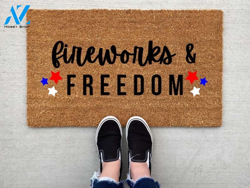 Fireworks & Freedom Doormat Welcome Mat House Warming Gift Home Decor Funny Doormat Gift Idea