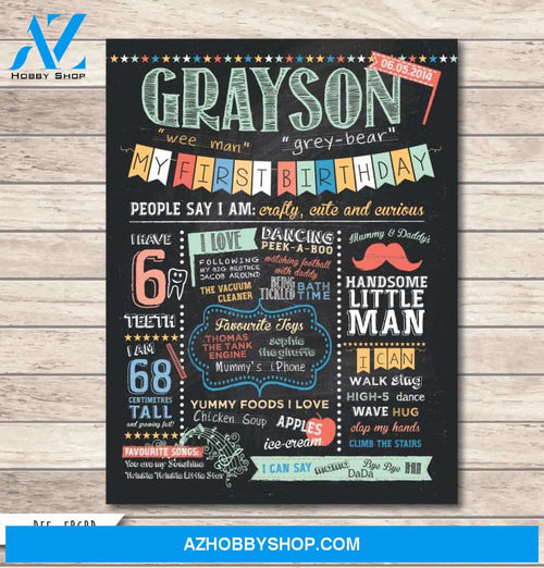First Birthday Chalkboard effect Canvas And Poster, Wall Decor Visual Art, Gift Father's Day