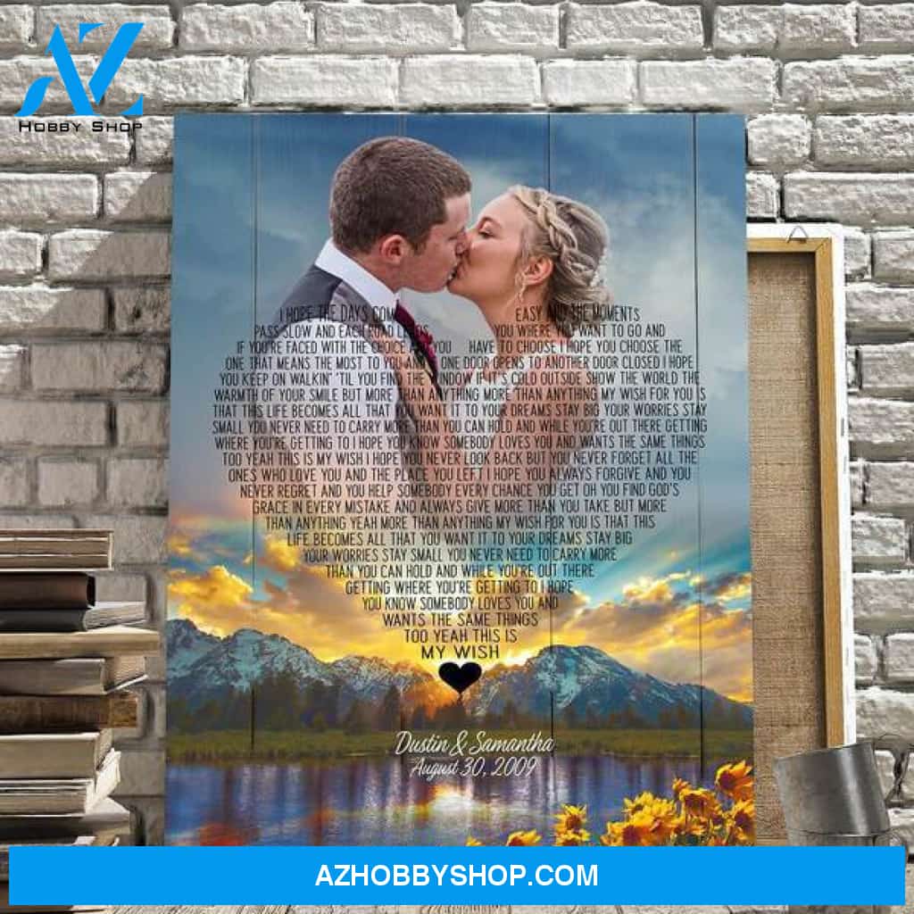 First Dance Lyrics - Sunset Basin Personalized Photo Memorial Canvas, Canvas Wall Art Gift for Family
