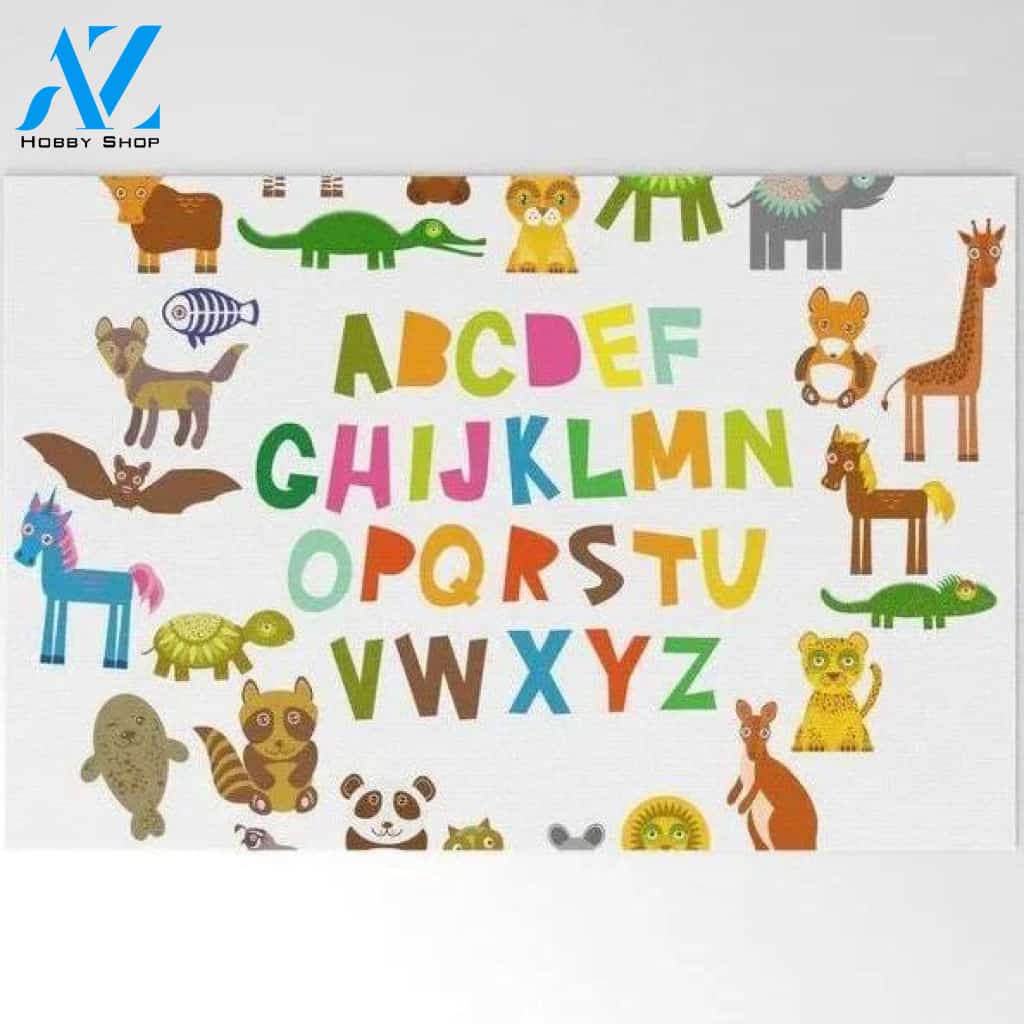 First day of school Alphabet For Kids From A To Z Cartoon Animals Funny Indoor And Outdoor Doormat
