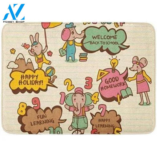 First day of school Animal Colorful ABC Education Dialogue Back to School Doormat Indoor and Outdoor Doormat