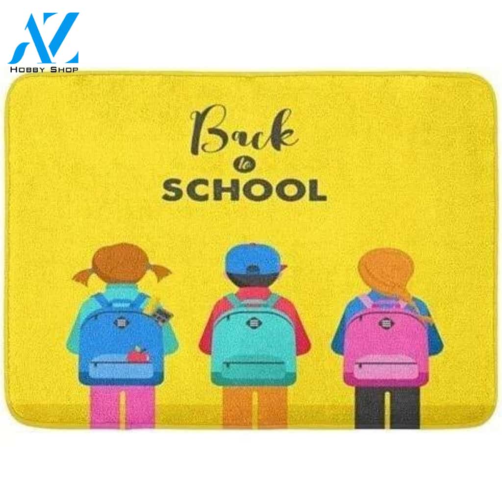 First day of school Colorful Baggage Students Backpacks Back to School Cartoon Doormat Entrance Rug Classroom