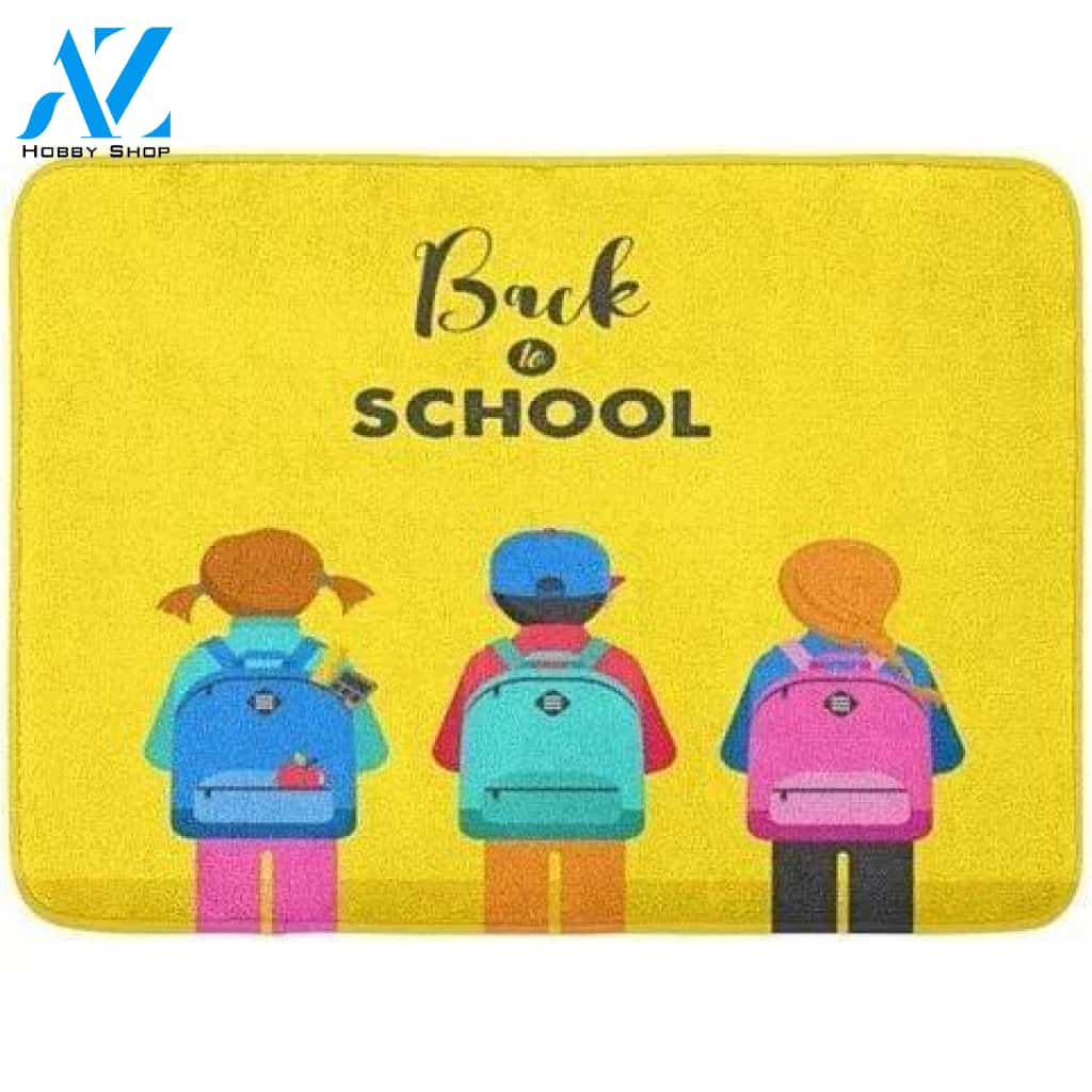 First day of school Colorful Baggage Students Backpacks Back to School Cartoon Doormat Entrance Rug Classroom