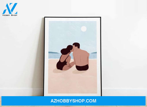First kiss, summer, couple poster, love poster, kiss Canvas And Poster,Canvas Prints,Wall Decor Visual Art