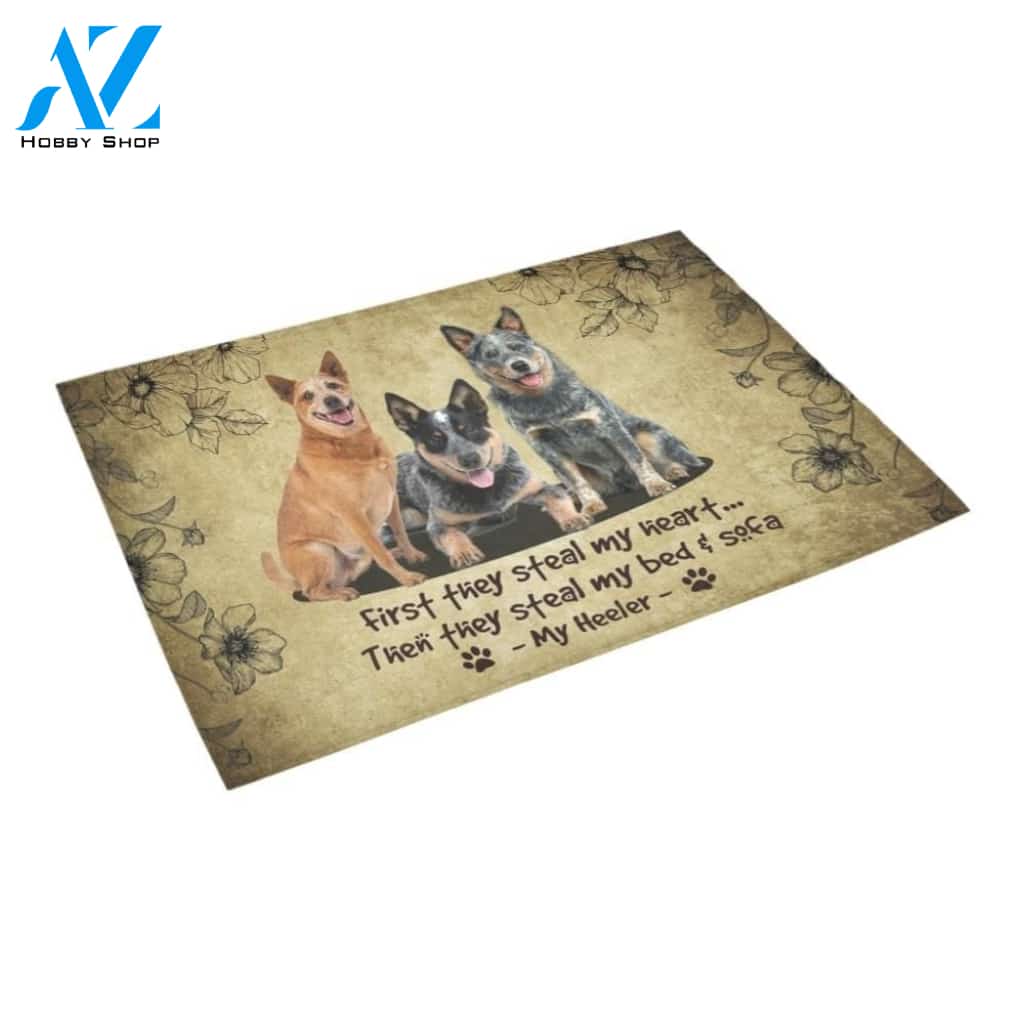 First Steal Your Heart Heeler Printed Doormat Home Decor Gift For Dog Lovers