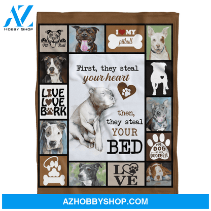 First They Steal Your Heart Pitbull Dog Fleece Blanket Gift For People Home Decor Bedding Couch Sofa Soft And Comfy Cozy