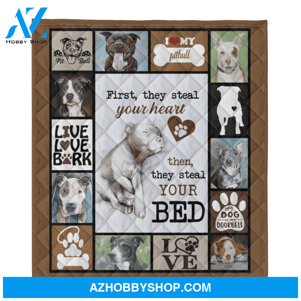 First They Steal Your Heart Pitbull Dog Fleece Blanket Gift For People Home Decor Bedding Couch Sofa Soft And Comfy Cozy
