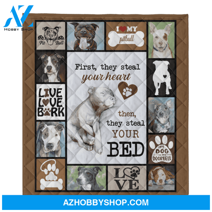 First They Steal Your Heart Pitbull Dog Fleece Blanket Gift For People Home Decor Bedding Couch Sofa Soft And Comfy Cozy