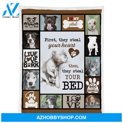 First They Steal Your Heart Pitbull Dog Fleece Blanket Gift For People Home Decor Bedding Couch Sofa Soft And Comfy Cozy