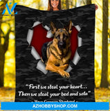 First We Steal Your Heart Then We Steal Your Bed And Sofa German Shepherd Lovers Gift Fleece Blanket - Quilt Blanket
