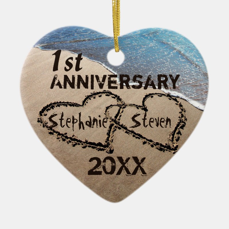 First, Any Anniversary Two Hearts In Sand Ornament