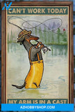 Fisher Fishing Dachshund Dog Lovers Can't Work Today My Arm Is In A Cast Canvas And Poster, Wall Decor Visual Art