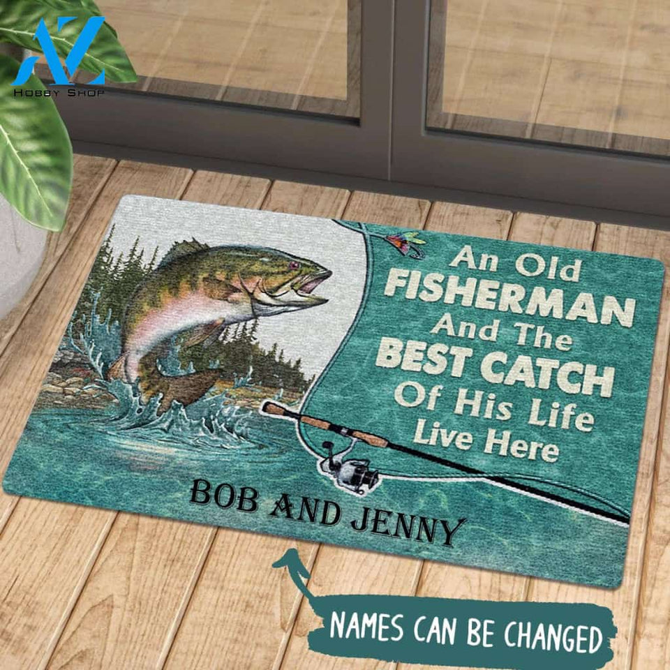 Fisherman And His Best Catch Live Here Customized Mat | Welcome Mat | House Warming Gift