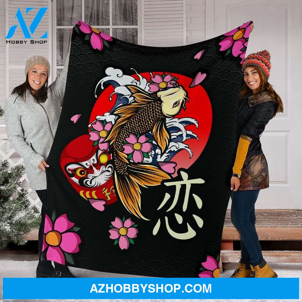 Fishes And Zinias Fleece Fleece Blanket