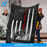 Fishing American Flag Black Fleece Blanket
