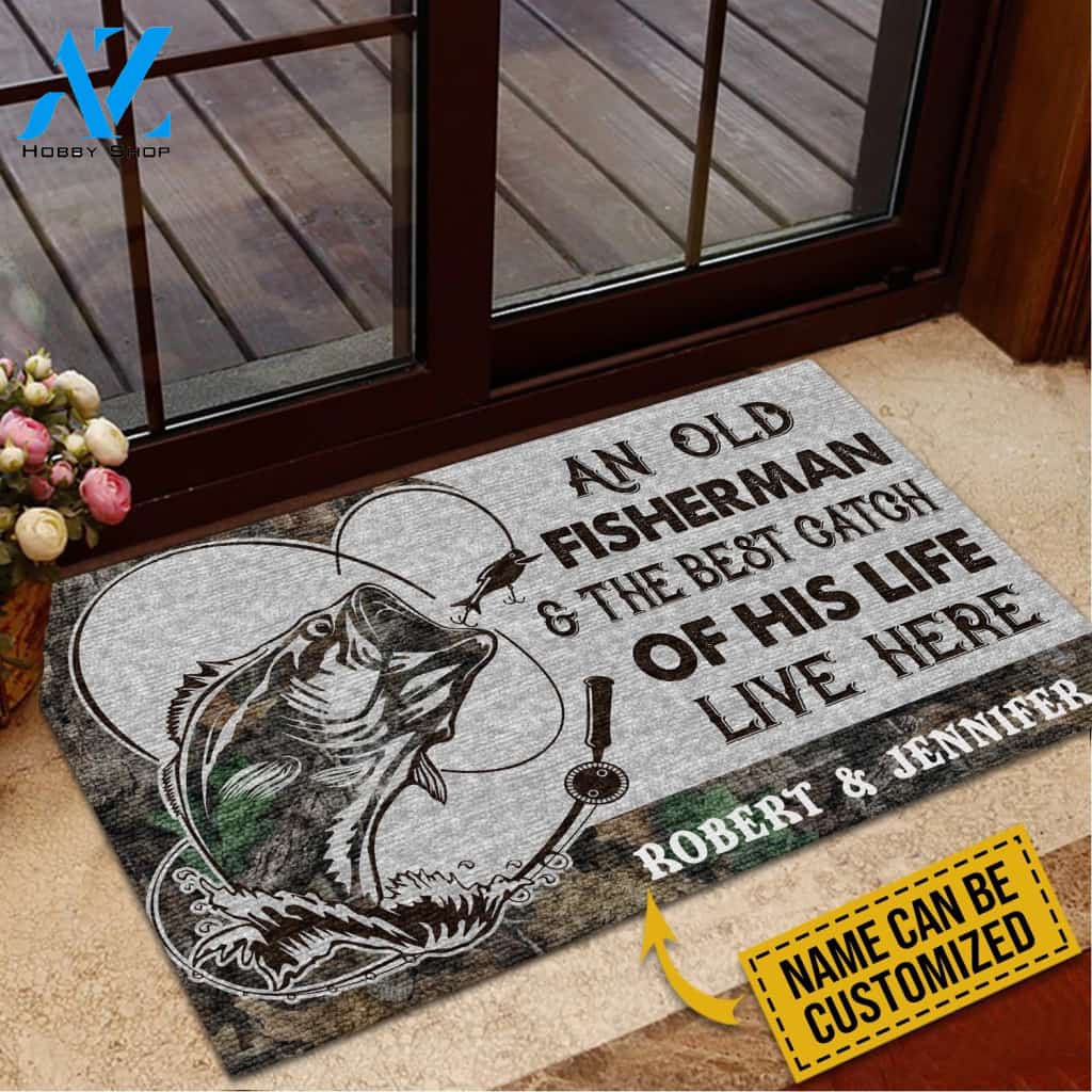 Fishing An Old Fisherman Personalized Doormat | Welcome Mat | House Warming Gift