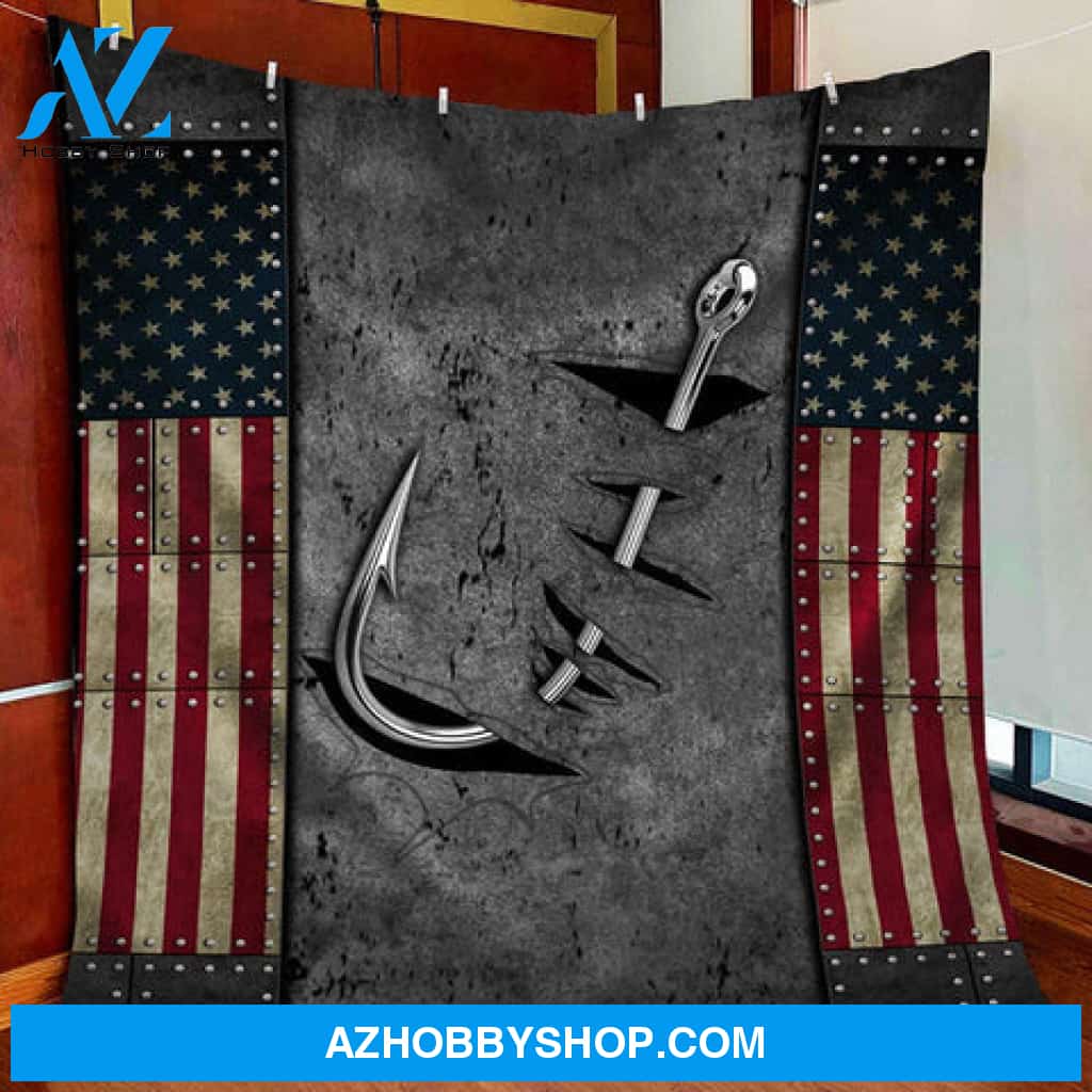 Fishing Blanket, Crack Fishing American Flag Blanket Gift for Fishing Lovers