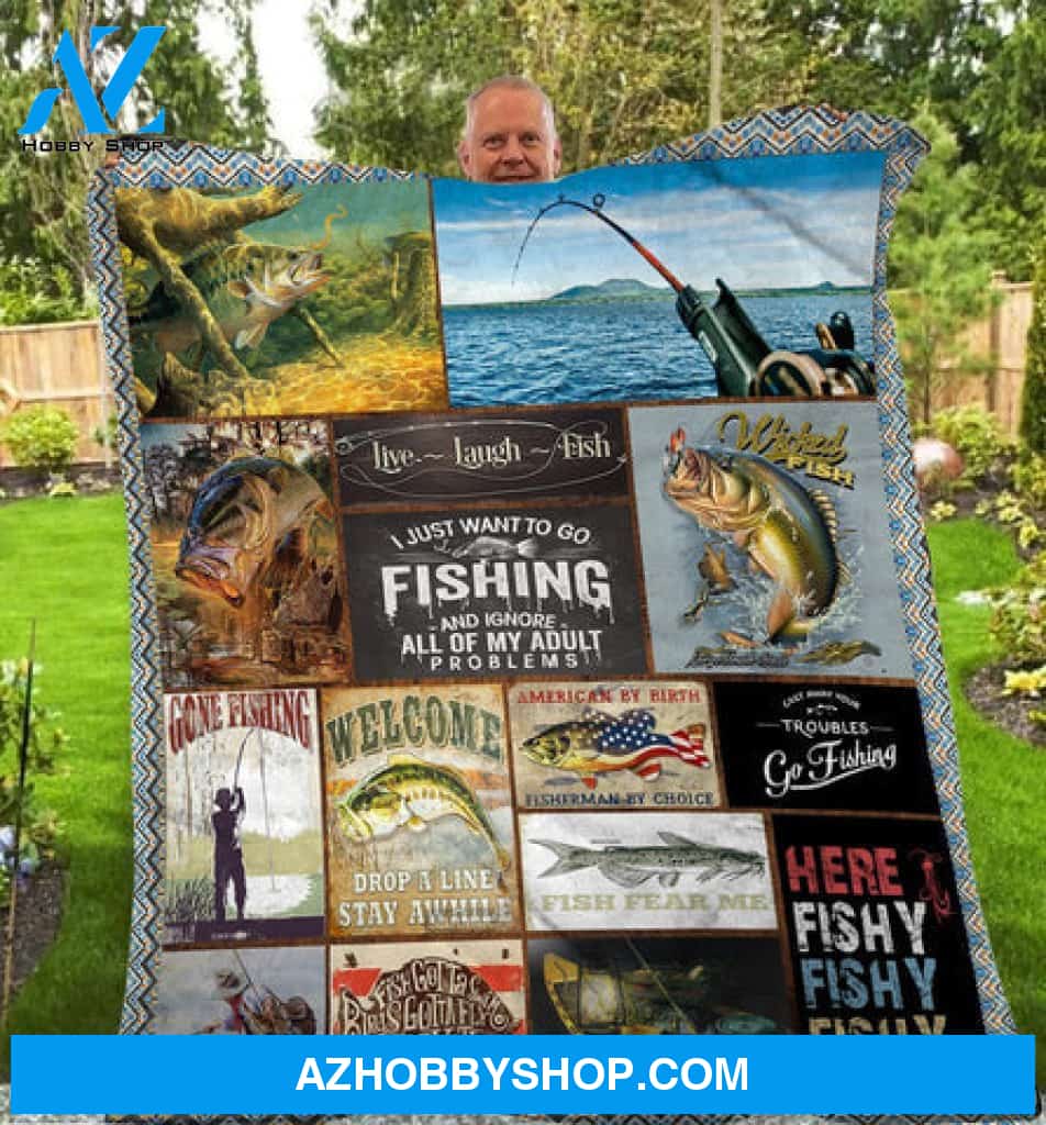 Fishing Blanket, Live Laugh Fish Gift Fleece Blanket