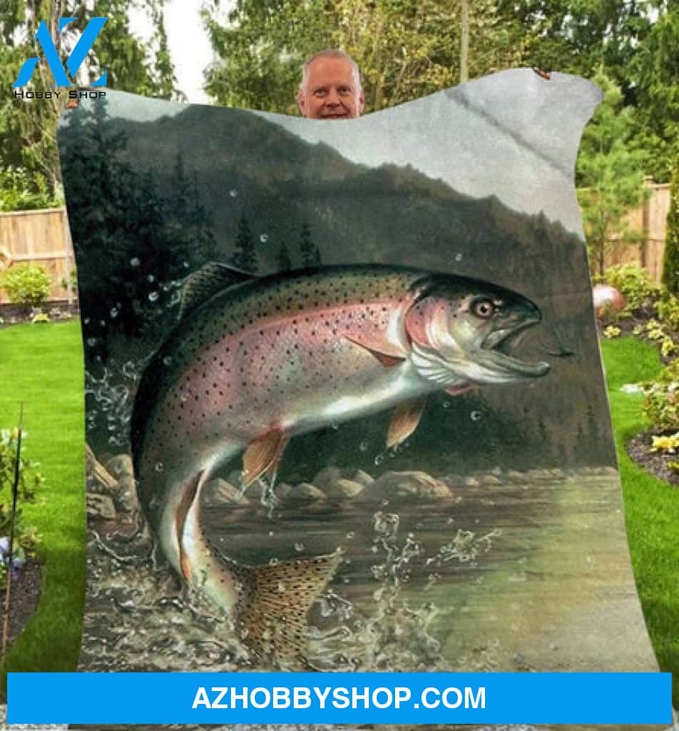Fishing Blanket, Rainbow Trout Fleece Blanket
