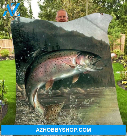 Fishing Blanket, Rainbow Trout Fleece Blanket