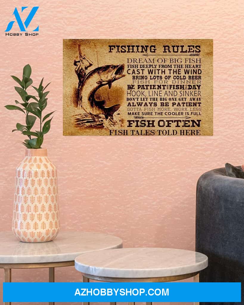 Fishing Rules Canvas Wall Art, Wall Decor Visual Art