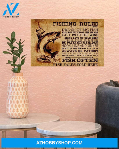 Fishing Rules Canvas Wall Art, Wall Decor Visual Art